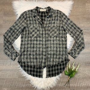 Cloth & Stone Split Back Button Down Top Raw Hem